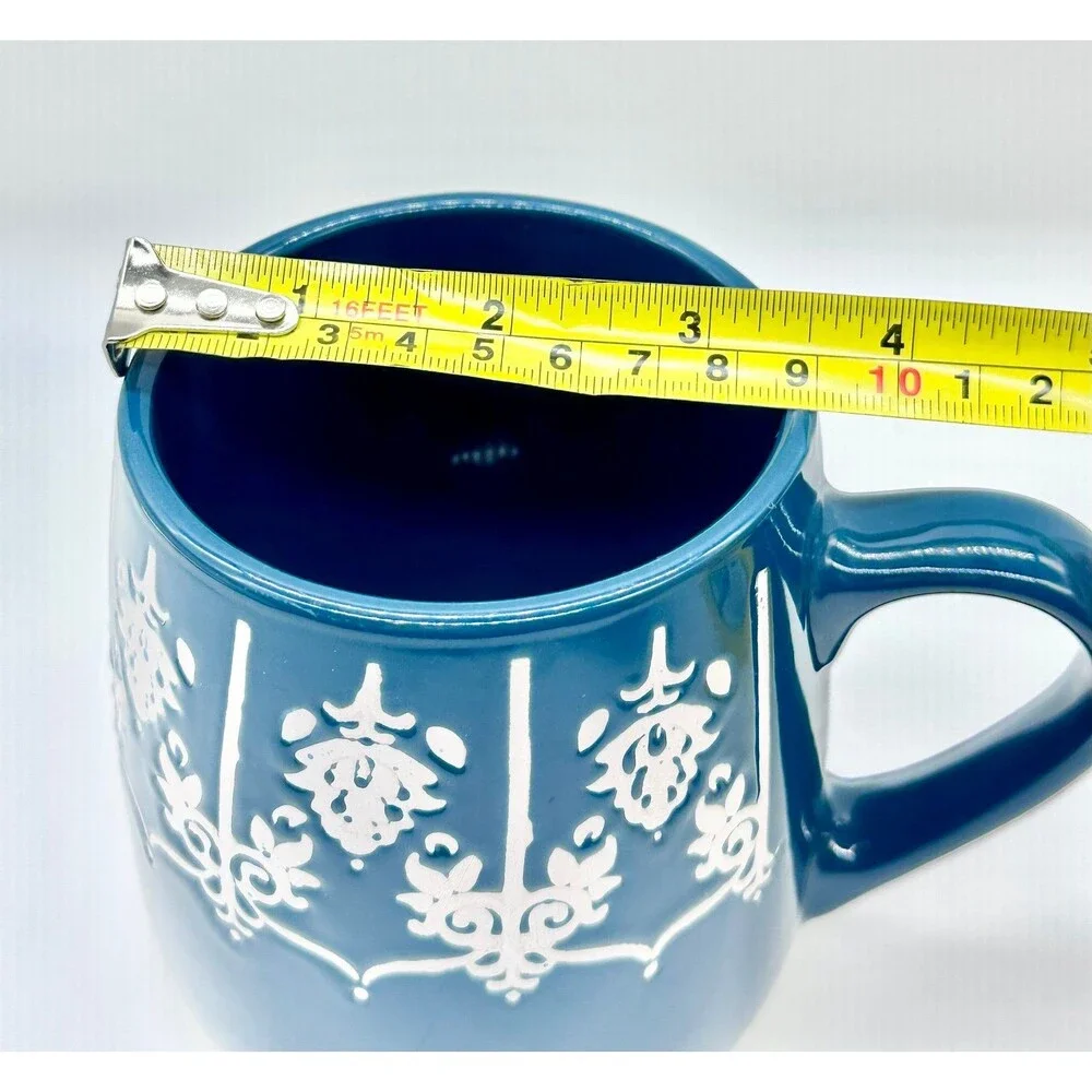 Fabulous Home Filigree Embossed Teal Blue Green White Coffee Mug Cup - Picture 8 of 8